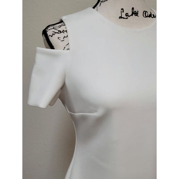CALVIN KLEIN Women's Cold-Shoulder White Scuba Sheath Dress SIZE 6 - Picture 9 of 16
